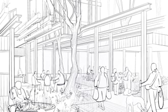 create hand drawn architectural sketches and perspectives