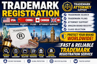 do USA trademark registration, china, canada, UK trademark and attorney support
