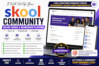 set up skool community, online course and membership platform