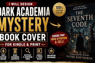 design a dark academia atmospheric mystery book cover for kindle