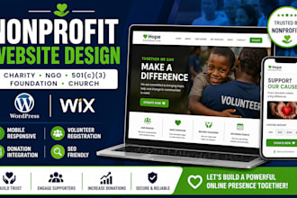 nonprofit, charity, ngo, 501c3, donation, non profit website on wordpress, wix