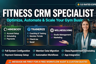 setup mindbody crm, trainerize gym fitness crm, pushpress, wellnessliving