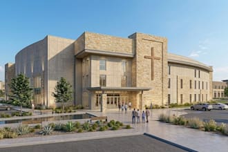 design church interior exterior with 3d rendering and modeling