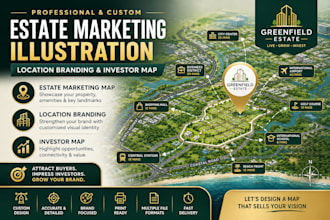 create estate marketing illustration, location branding, investor map