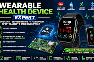design wearable health pcb, esp32 firmware, smartwatch, sport bracelet, band