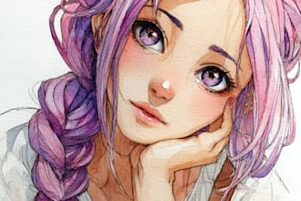 draw watercolor anime, manga, vtuber characters