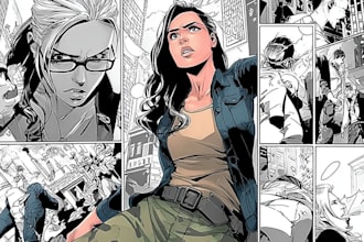 create action packed  comic book page illustration