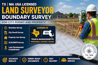 do tx ma USA licensed land surveyor boundary survey for city permit and propert