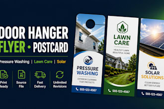 design flyer, door hanger, postcard, for pressure washing, solar, lawn care
