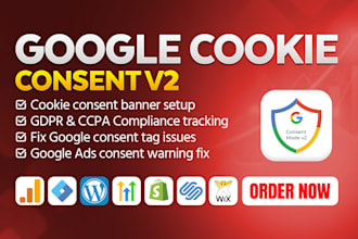 setup google cookie consent mode v2 cookie banner for gdpr ccpa via GTM and ga4