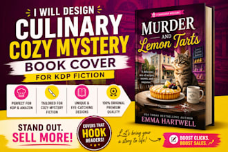 design culinary cozy mystery book cover for KDP fiction