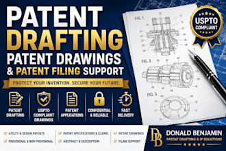 draft patent, patent drawings, and assist with patent filing