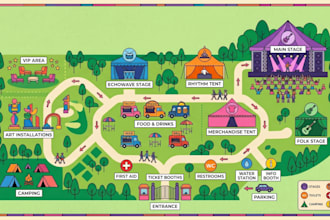 design custom vector map for cities, real estate, event, festival, site plan map