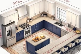 create photorealistic 3d kitchen renovation design and realistic rendering