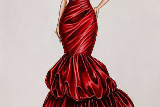 luxury fashion dress sketch and illustration