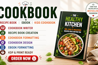 write and format your cookbook recipe book, kids cookbook, cookbook design ebook