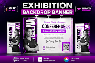 design exhibition backdrop banner, roll up and event graphics