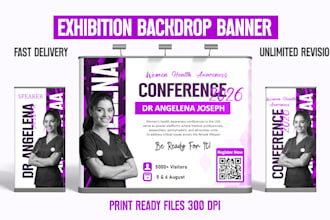 design backdrop banner, trade show booth and rollups for exhibitions