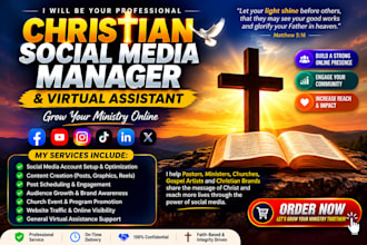 be christian social media manager, content creator for churches and ministries