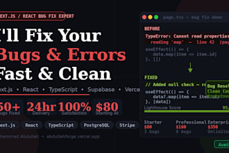 fix nextjs react and typescript bugs and errors fast