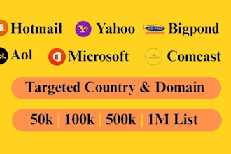provide targeted hotmail, yahoo, AOL, comcast, and bigpond email lists