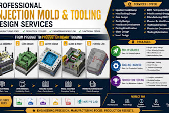 design injection mold, mold tooling, core cavity and manufacturing cad files