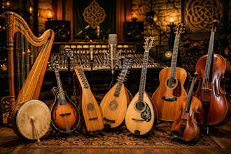 record celtic mandolin cittern lute acousticguitar  harp bodhran bouzouki violin