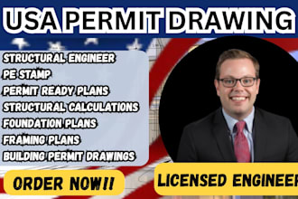 structural permit drawing for texas, california, arizona, pe stamp licensed eng