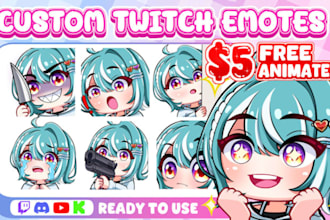 be designing twitch emoticons, badges, animated emoticons for vtuber and twitch