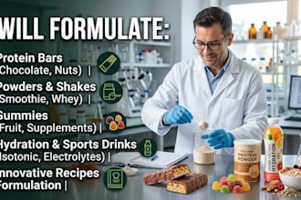 formulate protein bars, powder, gummies, hydration drink, recipes formulation