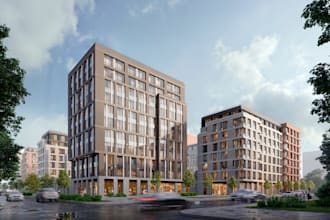 2d to 3d photorealistic residential complex rendering, brick facade,cgi exterior