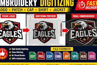 digitize logo embroidery dst pes exp emb files embroidery machine cap shirt jack
