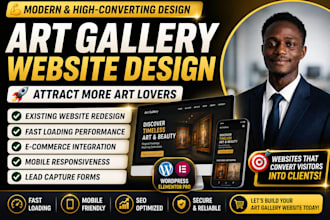 create a professional art gallery website for artists and exhibitions