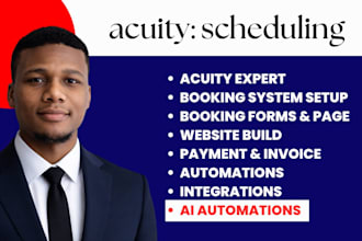 setup acuity scheduling, booking automation, forms and integrations