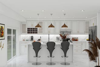 2d blueprint to 3d modern kitchen rendering, luxury interior,house layout design