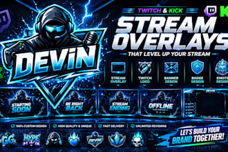 promote your twitch livestream, design twitch logo, panel, stream kick overlay