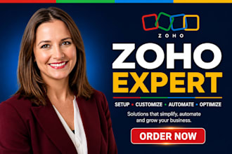 setup zoho CRM, zoho bigin, zoho recruit, zoho social and zoho flow