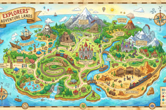design theme park map, custom map, adventure map, tourist map and venue map