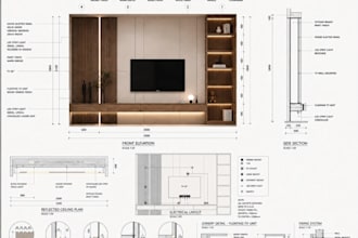 create interior technical drawings, design custom TV units, wall paneling system