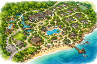 design detailed custom map illustration for resorts, hotels and tourist location