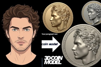 sculpt custom 3d coin model printable coin, bas relief medallion, challenge coin