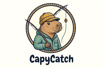 create a clean beautiful fisherman capybara mascot logo design in 12 hours