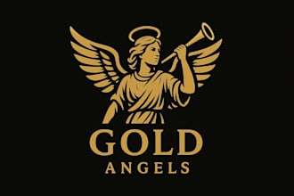 design gold angels mascot logo with free revisions and vector file