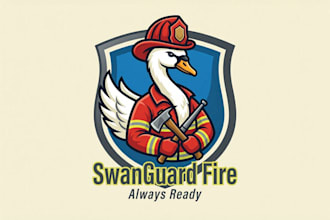 give a high quality swan firefighter mascot logo design for your company