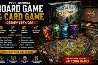 design board game, card game, card frames, box packaging, game assets, tcg card