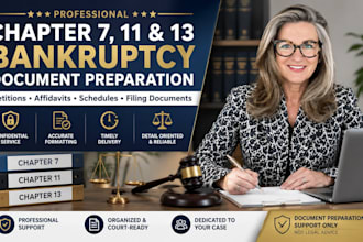 prepare chapter 7, 11 and 13 bankruptcy court documents, petitions and affidavit