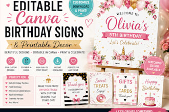 design editable canva birthday signs and printable decor