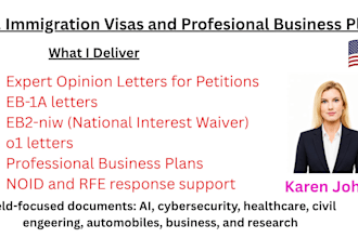 write expert opinion letters for eb1a eb2niw o1 petitions and visa business plan