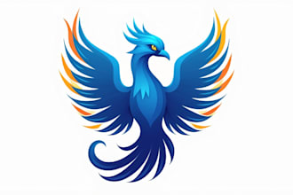 design a powerful blue phoenix mascot logo for your brand