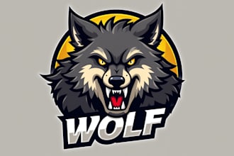design a fierce angry wolf head mascot logo for your brand